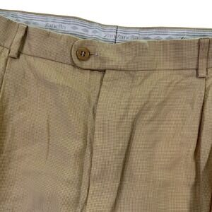 Zanella Dress‎ Pants Mens 36x27 Beige Houndstooth Natural Stretch Pleated Cuffed